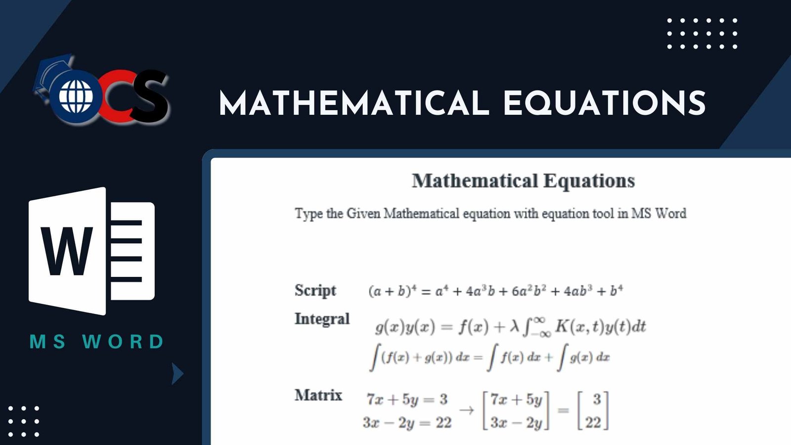 Mathematical Equations MS Word Project Free for Student