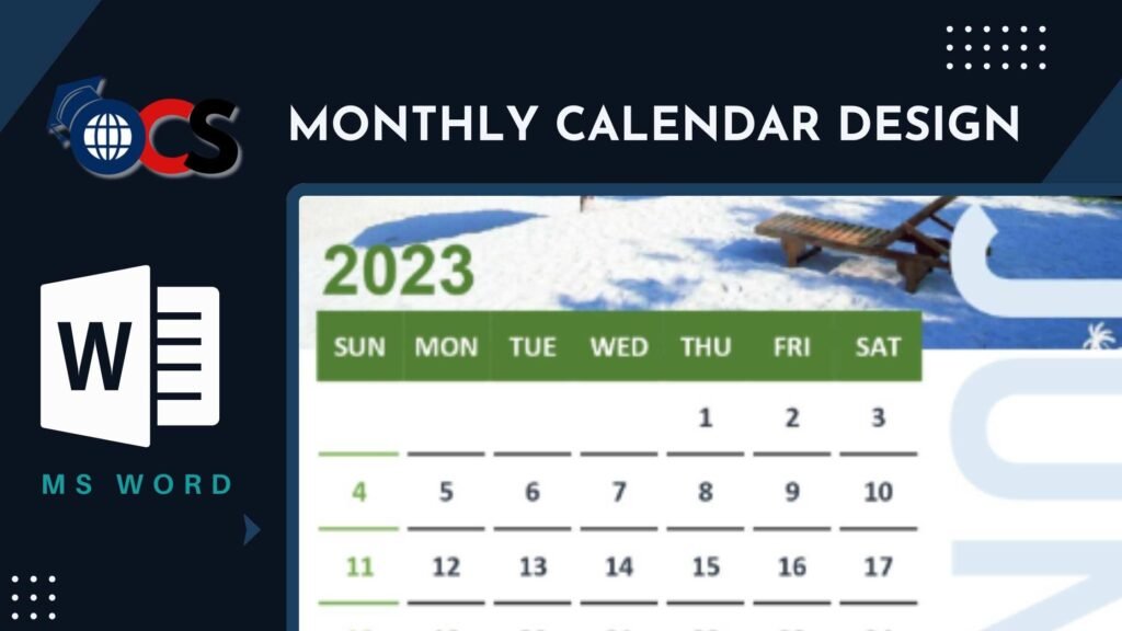 MS word Project Monthly calendar - Online computer study