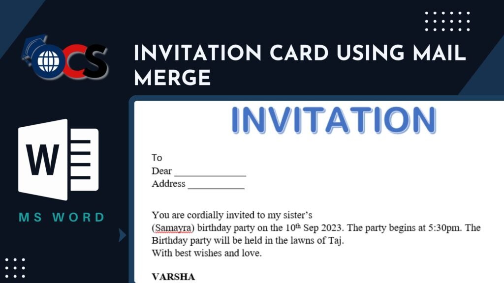 online computer study - Invitation card using mail merge